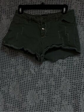 Angel Kiss Olive Green Distressed Denim Shorts Size 11/30